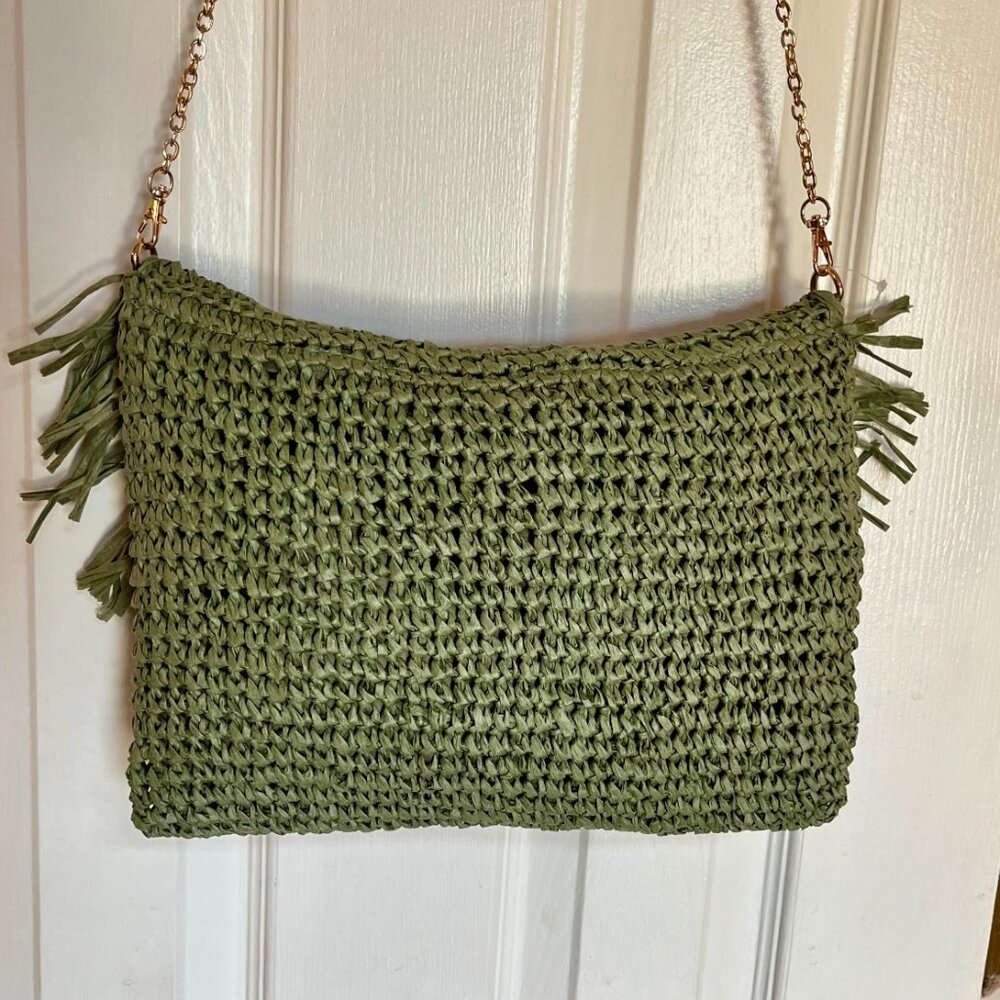 Urban Expressions Green Straw Crossbody Handbag Purse - Picture 3 of 4
